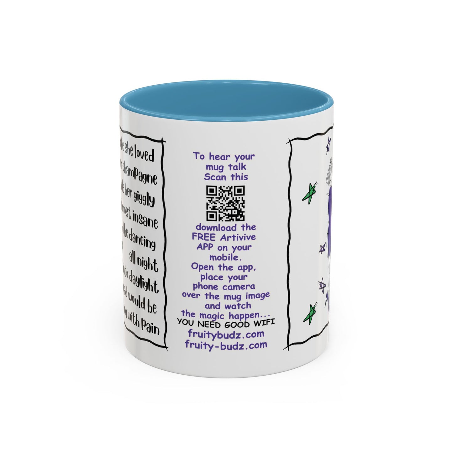 Talking Animated Champagne Mug Champagne Lover Mug White Girlie Mug Funny Limerick Mug Handmade Ceramic Coffee Lover Mug accent Coffee Mug (11, 15oz)
