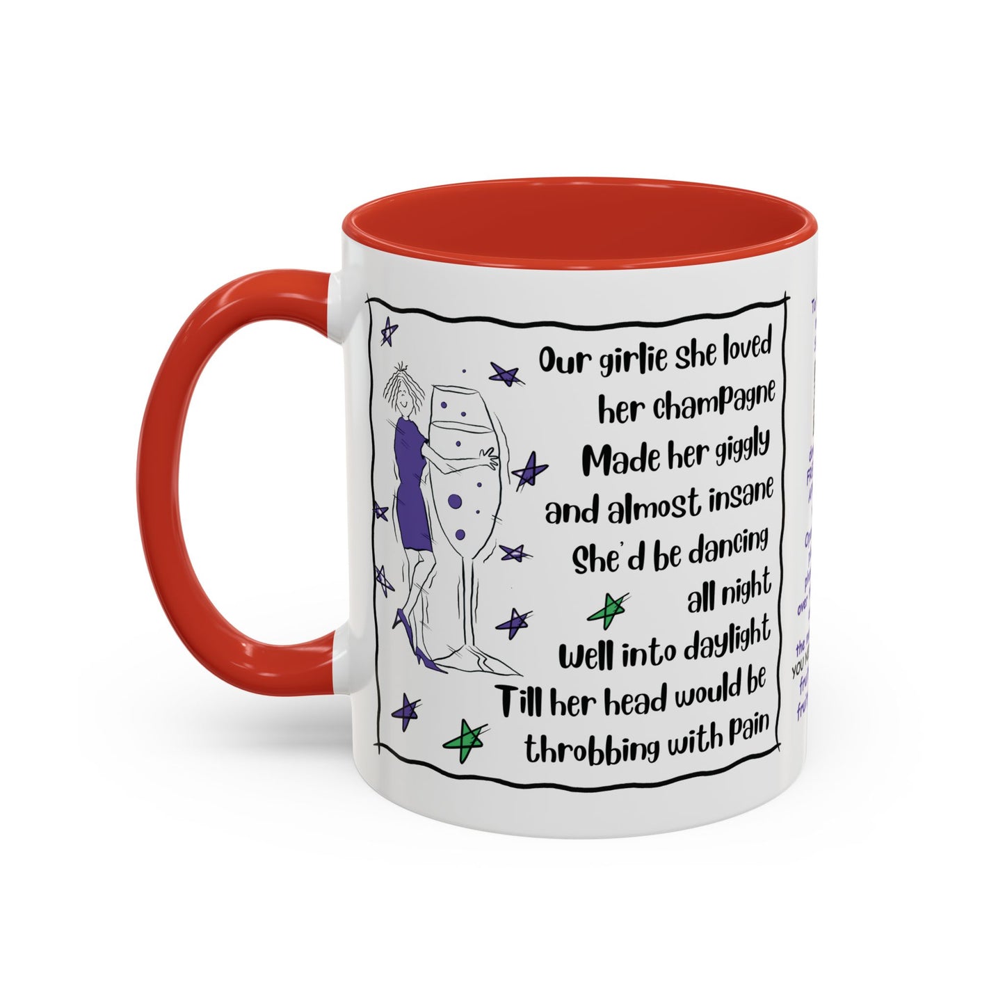 Talking Animated Champagne Mug Champagne Lover Mug White Girlie Mug Funny Limerick Mug Handmade Ceramic Coffee Lover Mug accent Coffee Mug (11, 15oz)