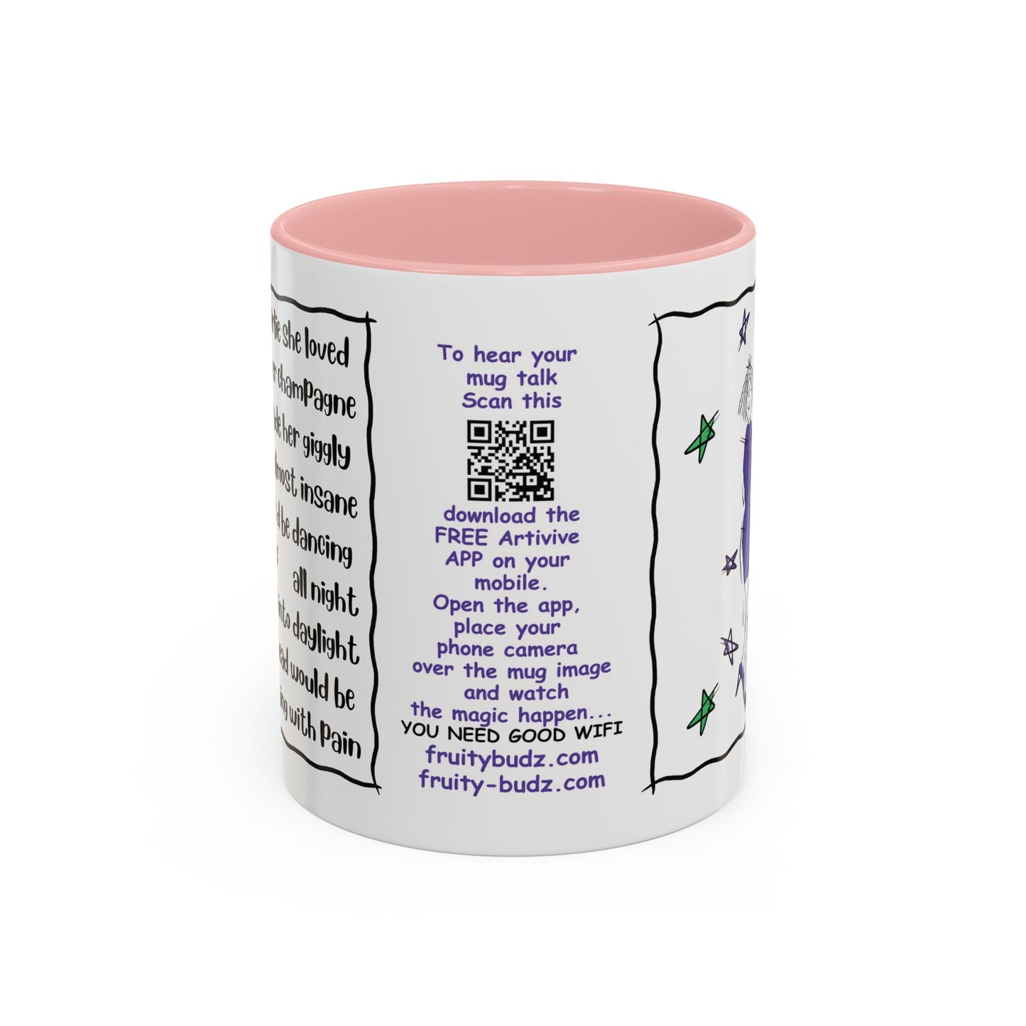 Talking Animated Champagne Mug Champagne Lover Mug White Girlie Mug Funny Limerick Mug Handmade Ceramic Coffee Lover Mug accent Coffee Mug (11, 15oz)