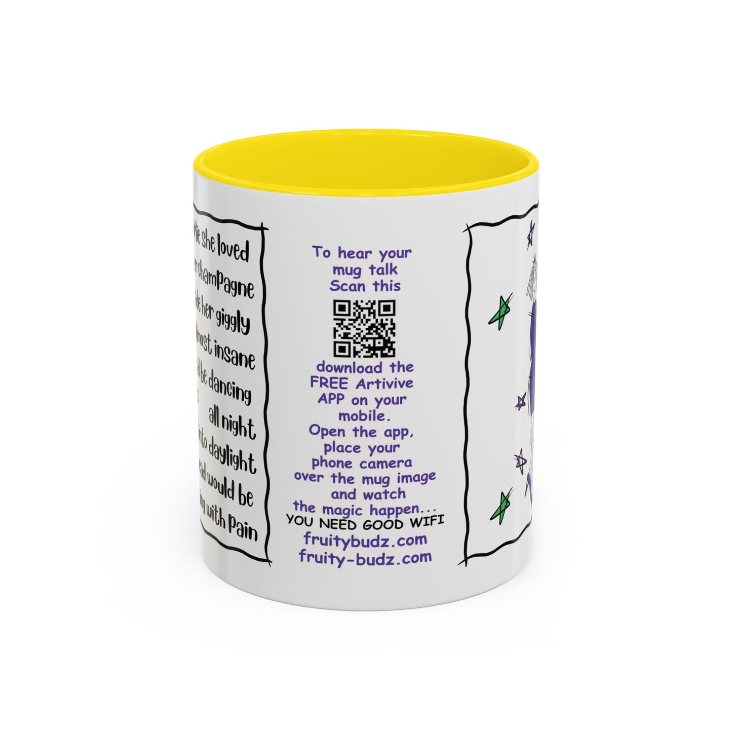 Talking Animated Champagne Mug Champagne Lover Mug White Girlie Mug Funny Limerick Mug Handmade Ceramic Coffee Lover Mug accent Coffee Mug (11, 15oz)