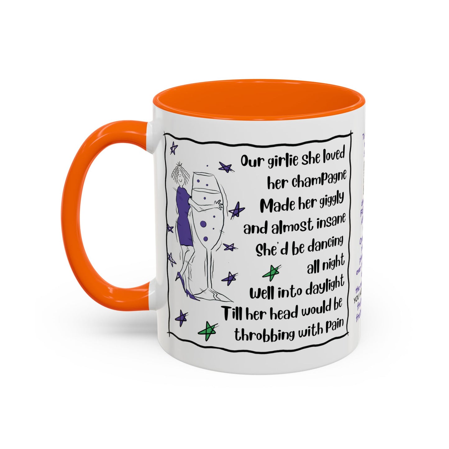 Talking Animated Champagne Mug Champagne Lover Mug White Girlie Mug Funny Limerick Mug Handmade Ceramic Coffee Lover Mug accent Coffee Mug (11, 15oz)