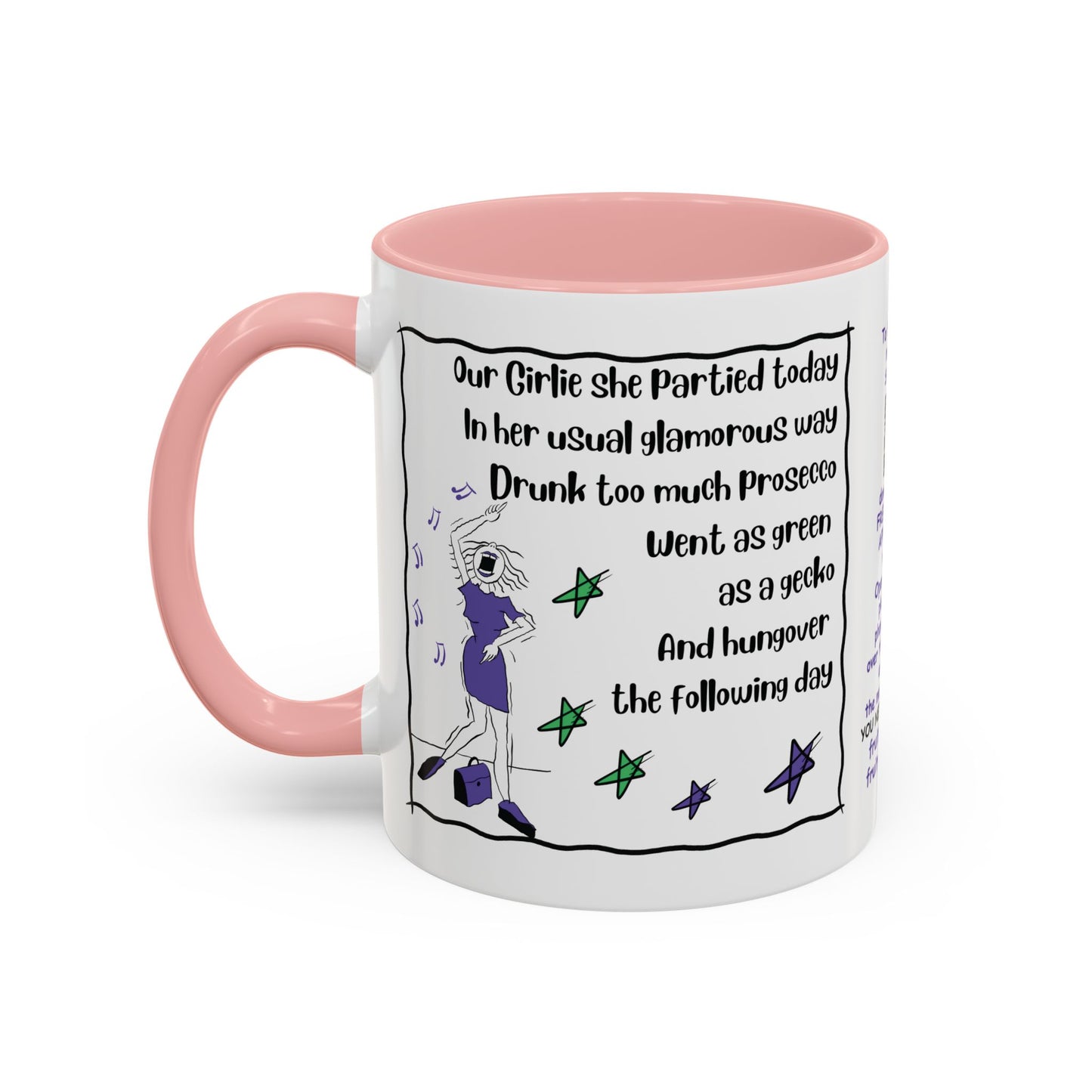 Talking Funny Mug Funny Prosecco Lover Mug Limerick Girlie Mug Funny Animating Mug Handmade Ceramic Coffee Mug girl Christmas gift accent Coffee Mug (11, 15oz)