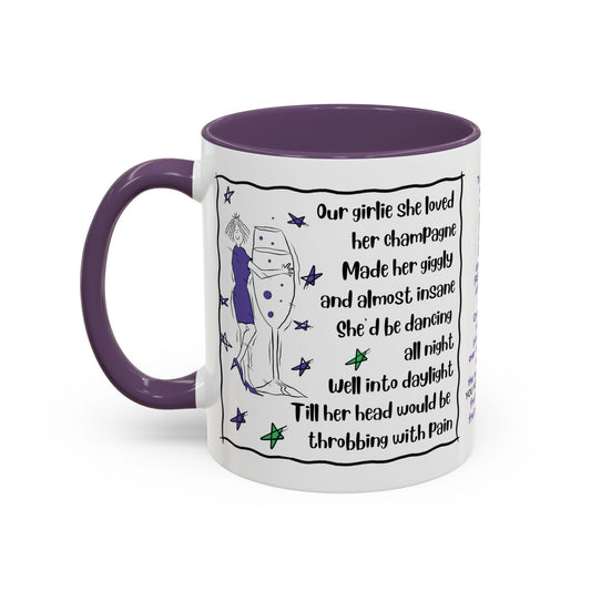Talking Animated Champagne Mug Champagne Lover Mug White Girlie Mug Funny Limerick Mug Handmade Ceramic Coffee Lover Mug accent Coffee Mug (11, 15oz)