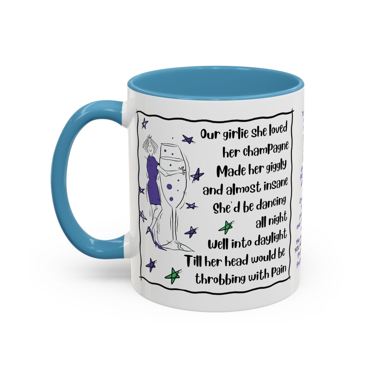 Talking Animated Champagne Mug Champagne Lover Mug White Girlie Mug Funny Limerick Mug Handmade Ceramic Coffee Lover Mug accent Coffee Mug (11, 15oz)