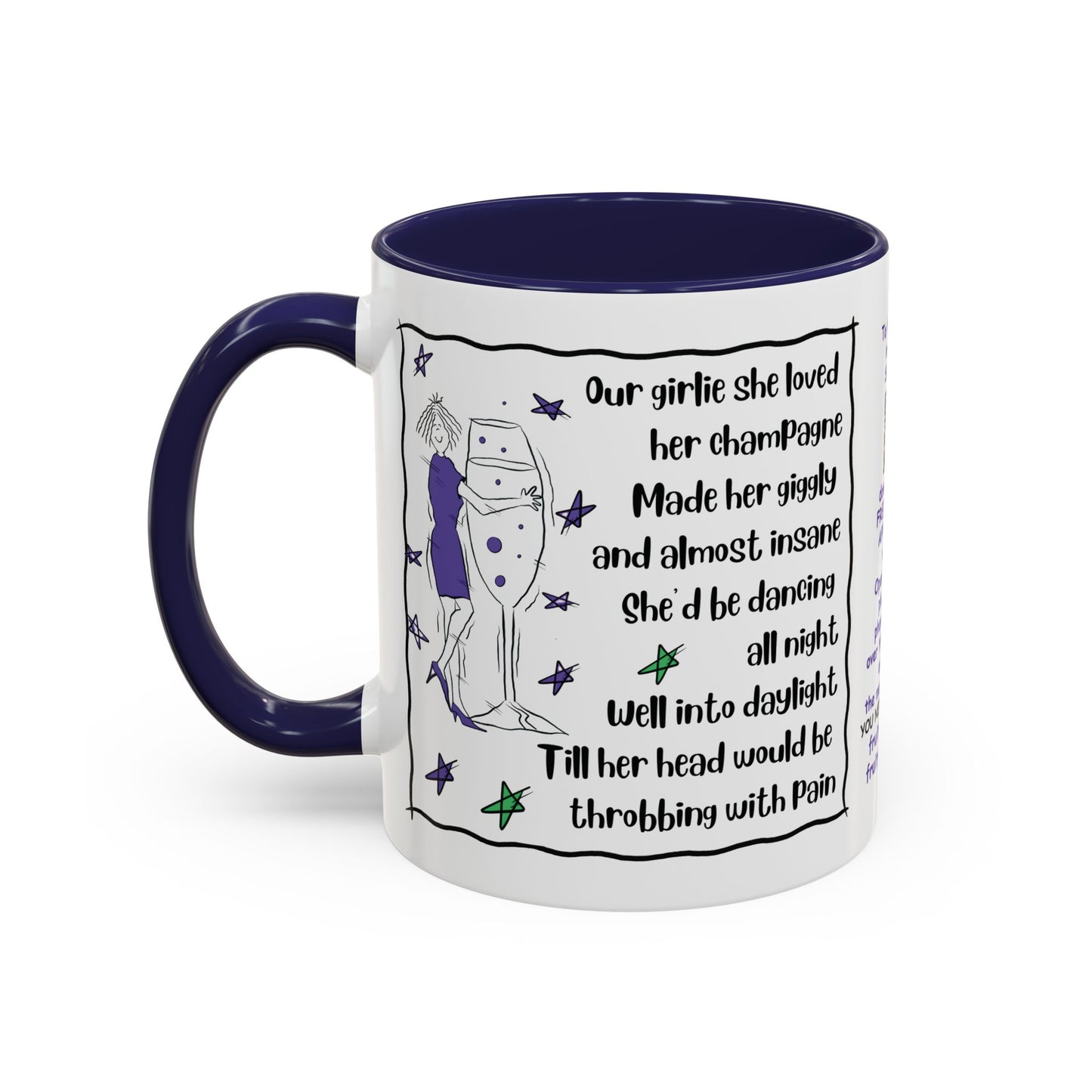 Talking Animated Champagne Mug Champagne Lover Mug White Girlie Mug Funny Limerick Mug Handmade Ceramic Coffee Lover Mug accent Coffee Mug (11, 15oz)