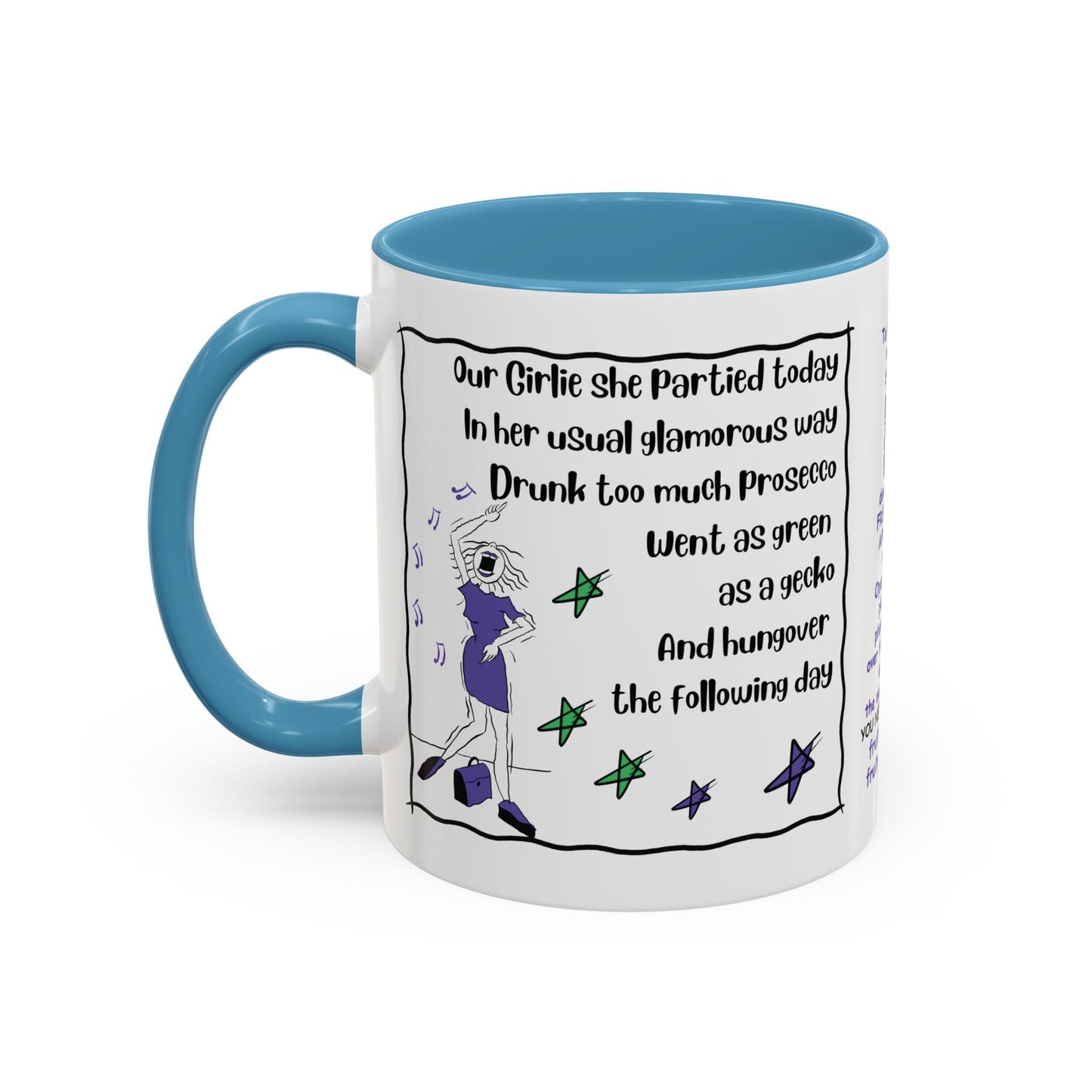 Talking Funny Mug Funny Prosecco Lover Mug Limerick Girlie Mug Funny Animating Mug Handmade Ceramic Coffee Mug girl Christmas gift accent Coffee Mug (11, 15oz)