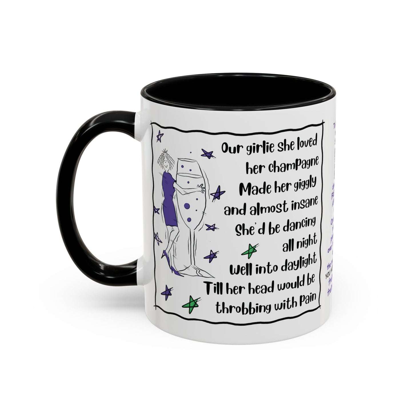 Talking Animated Champagne Mug Champagne Lover Mug White Girlie Mug Funny Limerick Mug Handmade Ceramic Coffee Lover Mug accent Coffee Mug (11, 15oz)