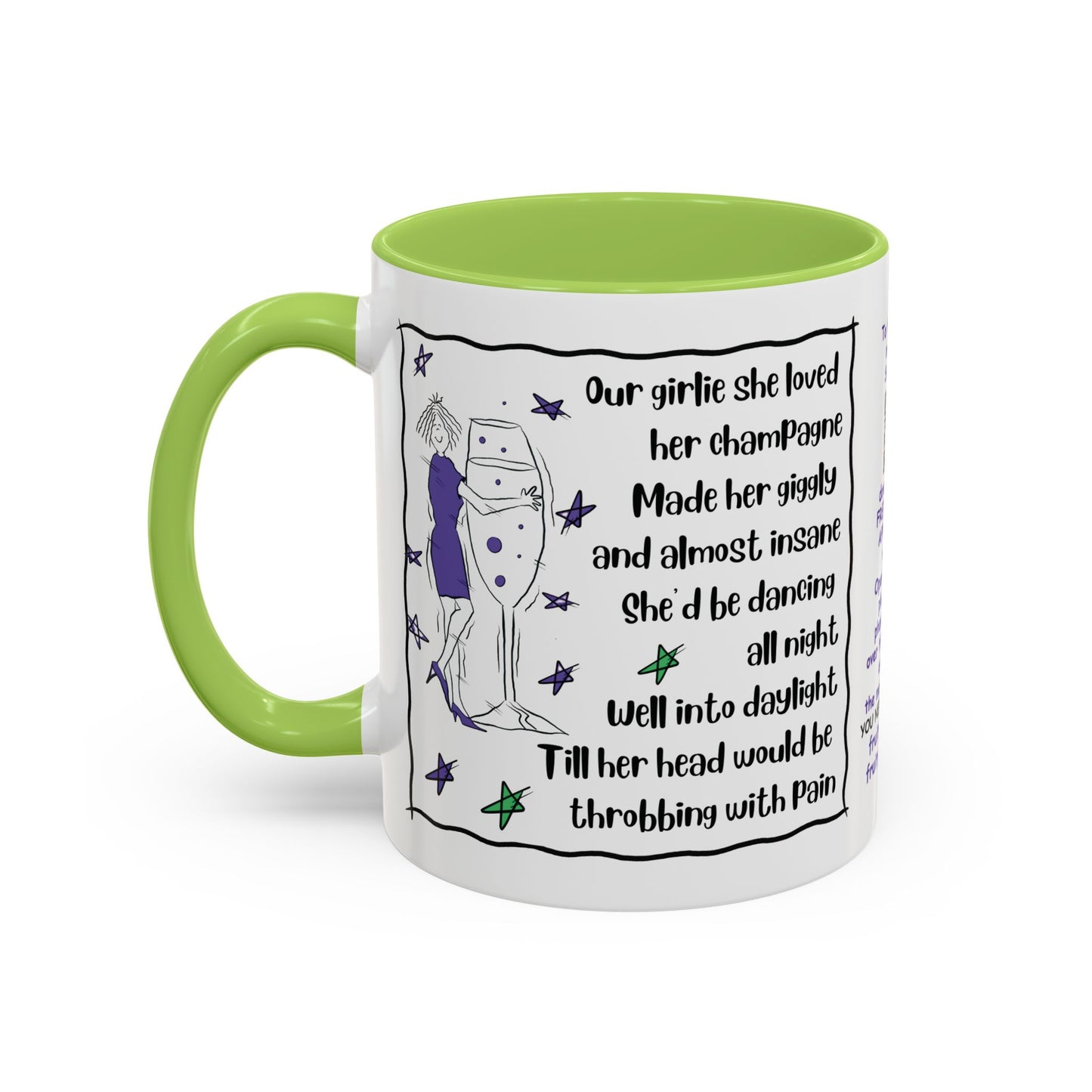 Talking Animated Champagne Mug Champagne Lover Mug White Girlie Mug Funny Limerick Mug Handmade Ceramic Coffee Lover Mug accent Coffee Mug (11, 15oz)