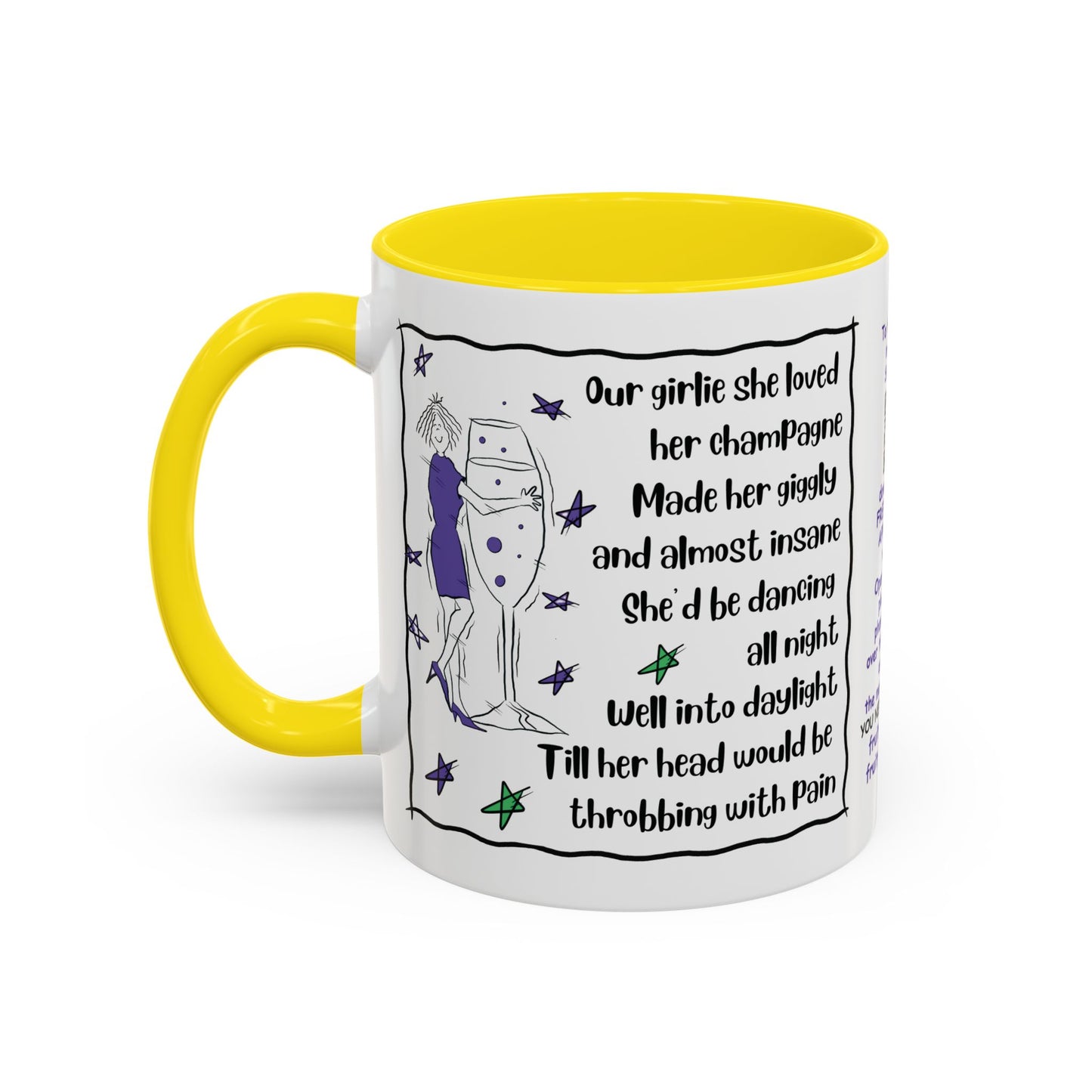 Talking Animated Champagne Mug Champagne Lover Mug White Girlie Mug Funny Limerick Mug Handmade Ceramic Coffee Lover Mug accent Coffee Mug (11, 15oz)