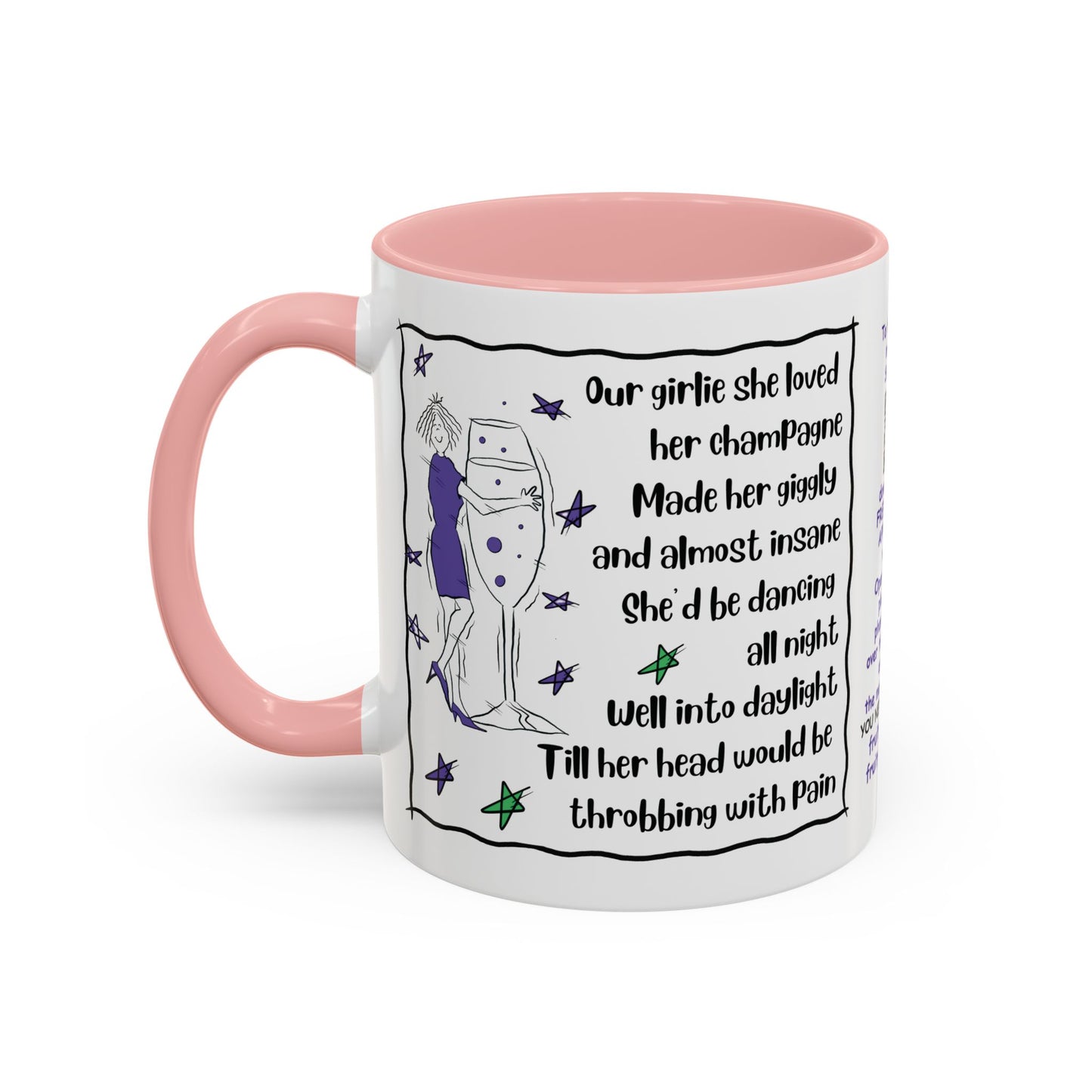 Talking Animated Champagne Mug Champagne Lover Mug White Girlie Mug Funny Limerick Mug Handmade Ceramic Coffee Lover Mug accent Coffee Mug (11, 15oz)